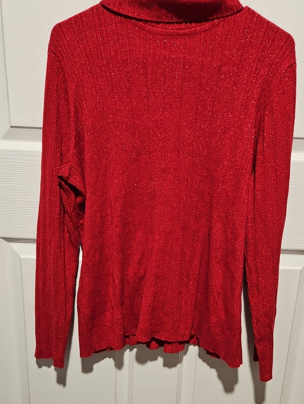 Cato Sparkle Red Ribbed Turtleneck Long Sleeve Top